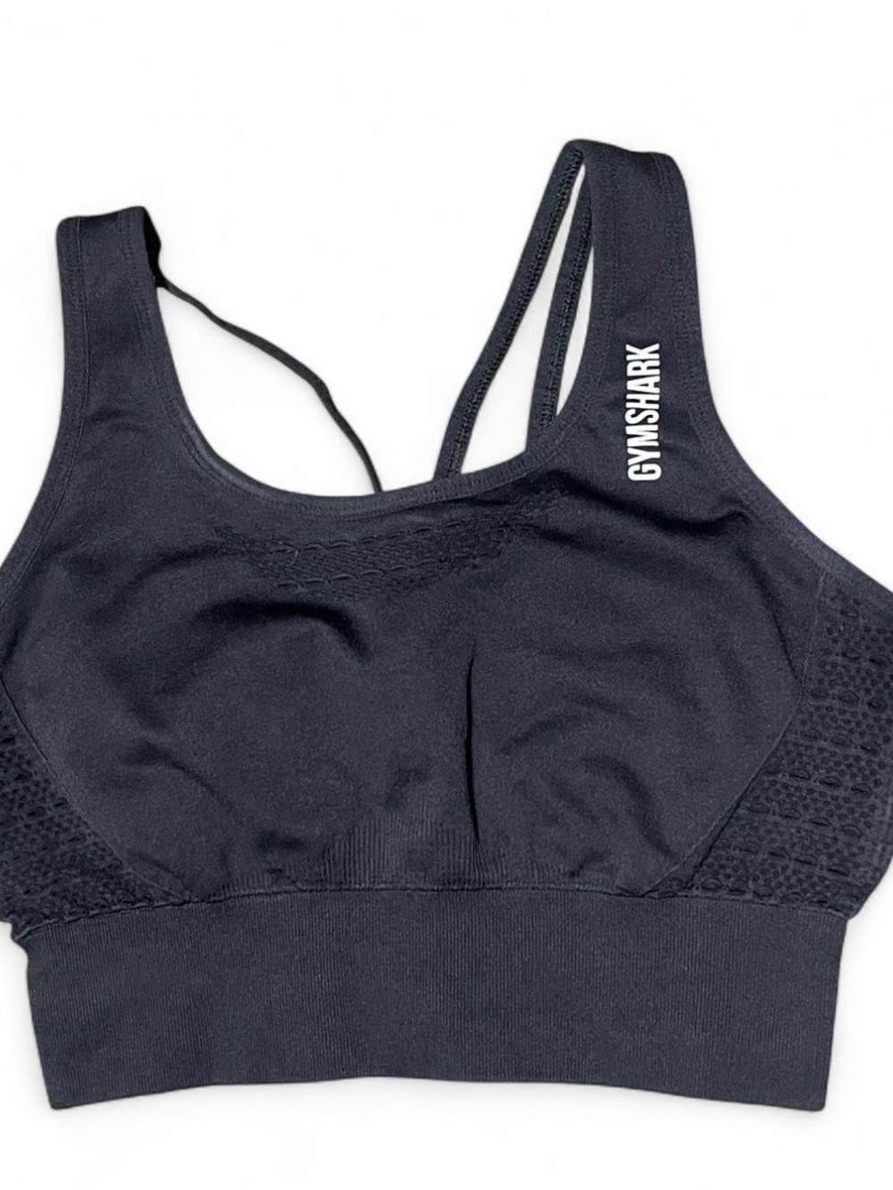 Gymshark Black Seamless Racerback Sports Bra with Logo size Medium